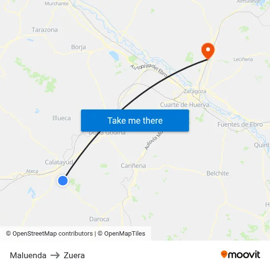 Maluenda to Zuera map