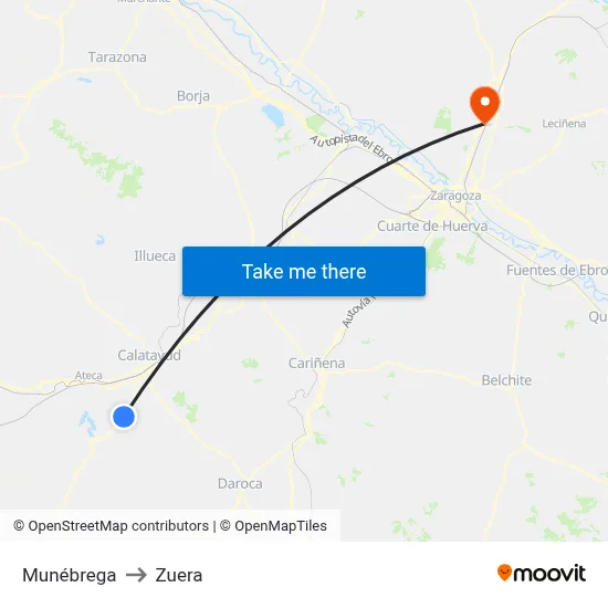 Munébrega to Zuera map