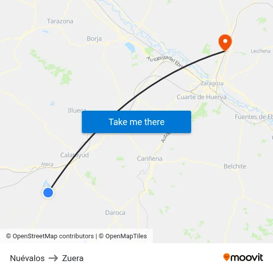 Nuévalos to Zuera map