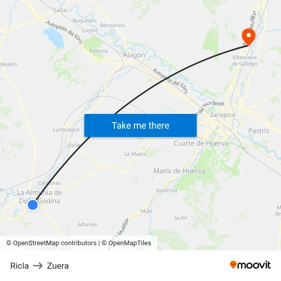 Ricla to Zuera map