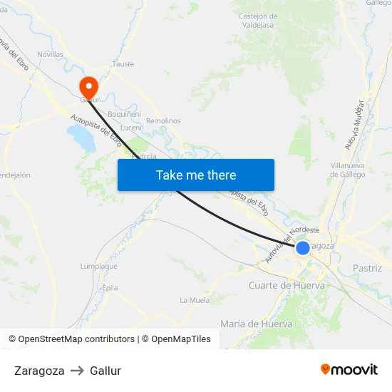 Zaragoza to Gallur map