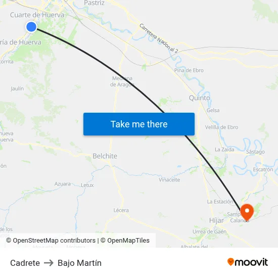 Cadrete to Bajo Martín map