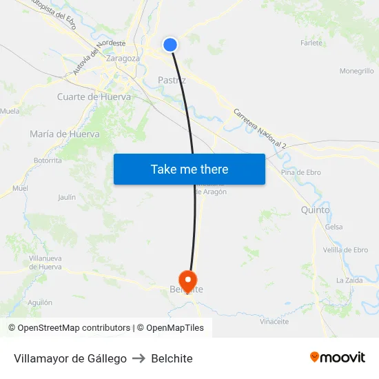 Villamayor de Gállego to Belchite map