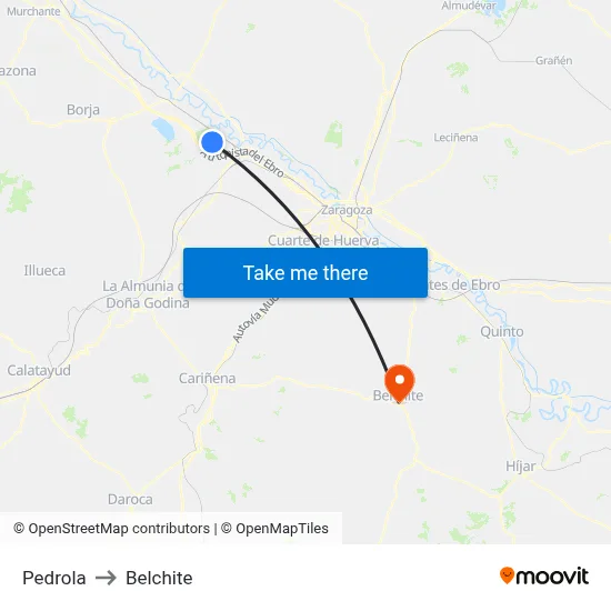 Pedrola to Belchite map