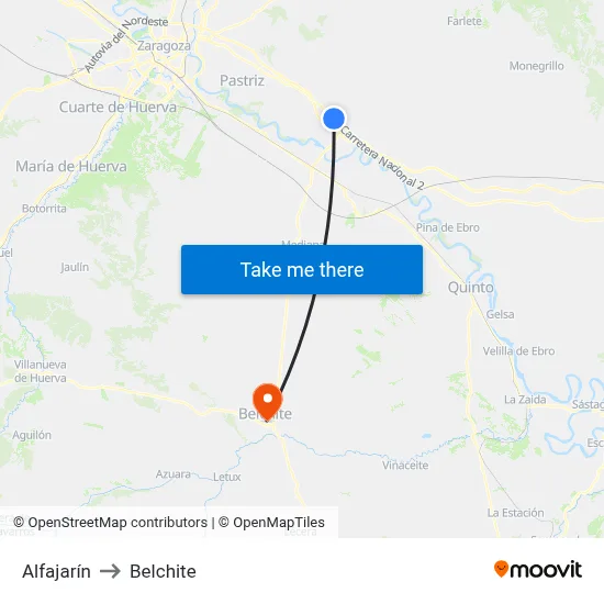 Alfajarín to Belchite map