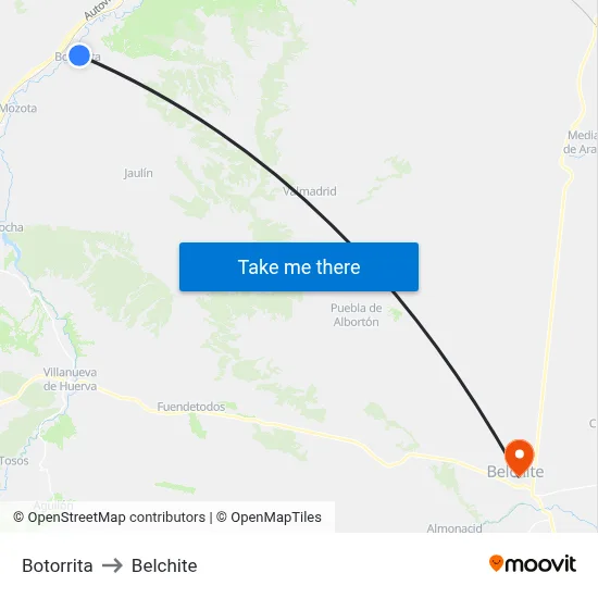 Botorrita to Belchite map