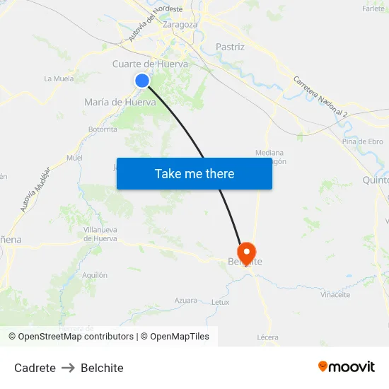 Cadrete to Belchite map