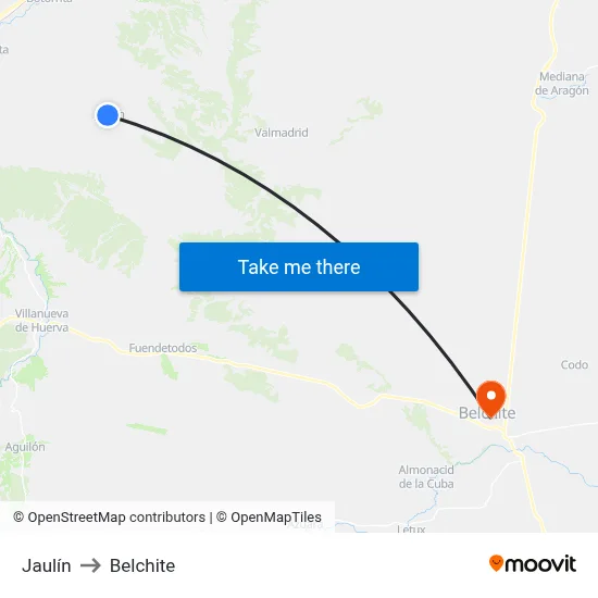 Jaulín to Belchite map