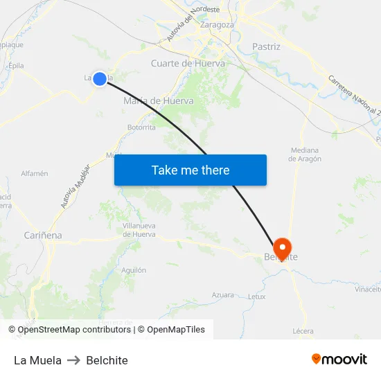 La Muela to Belchite map