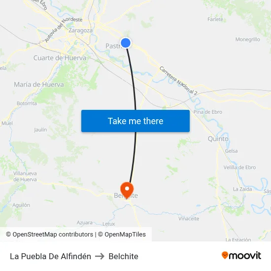 La Puebla De Alfindén to Belchite map