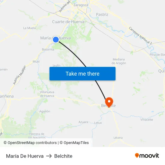 María De Huerva to Belchite map