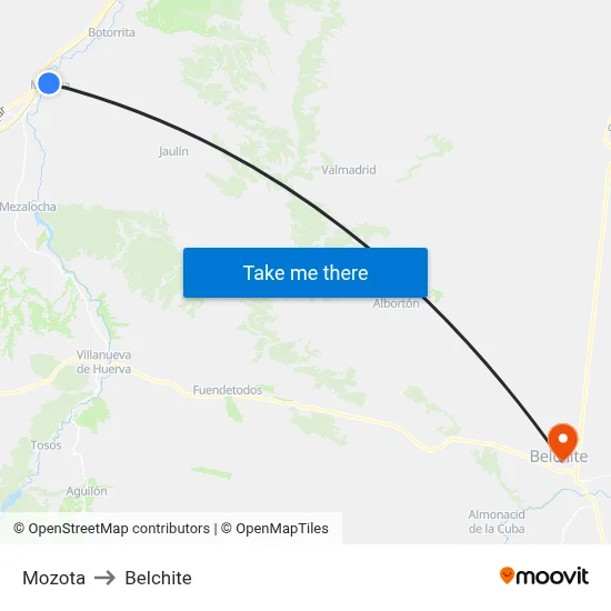 Mozota to Belchite map