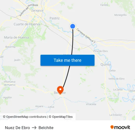 Nuez De Ebro to Belchite map