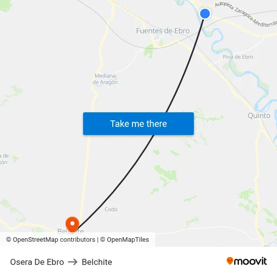 Osera De Ebro to Belchite map