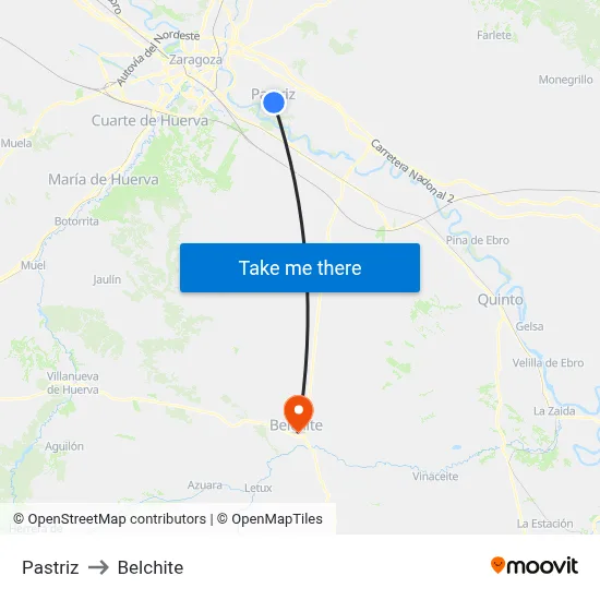 Pastriz to Belchite map