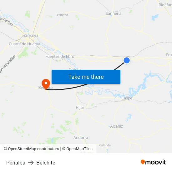 Peñalba to Belchite map