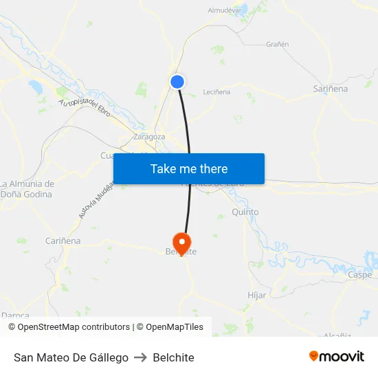 San Mateo De Gállego to Belchite map