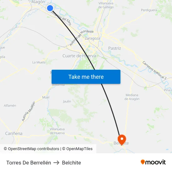 Torres De Berrellén to Belchite map