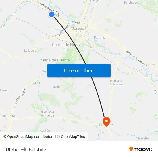 Utebo to Belchite map