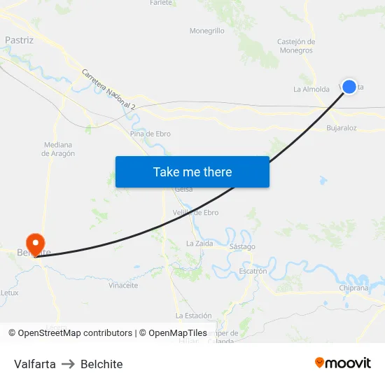 Valfarta to Belchite map