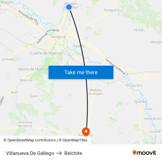 Villanueva De Gállego to Belchite map