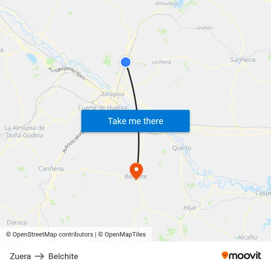 Zuera to Belchite map