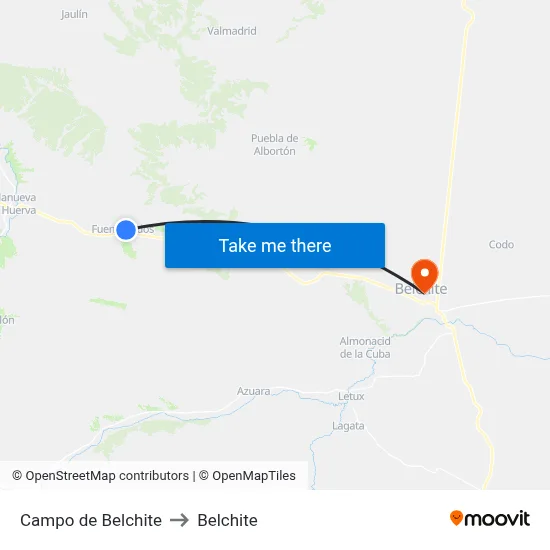 Campo de Belchite to Belchite map