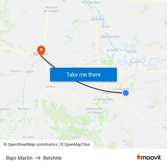 Bajo Martín to Belchite map
