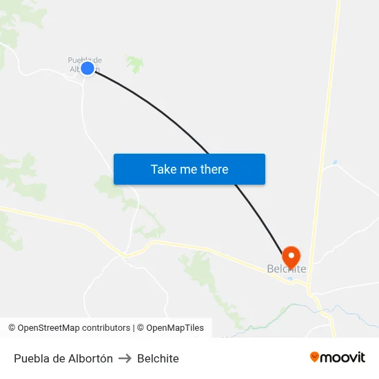 Puebla de Albortón to Belchite map