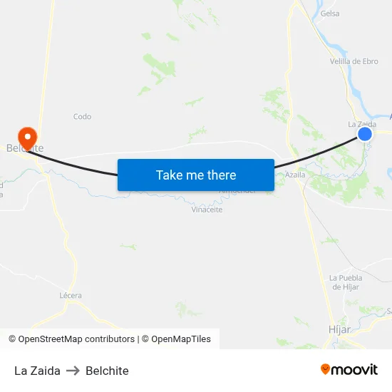 La Zaida to Belchite map