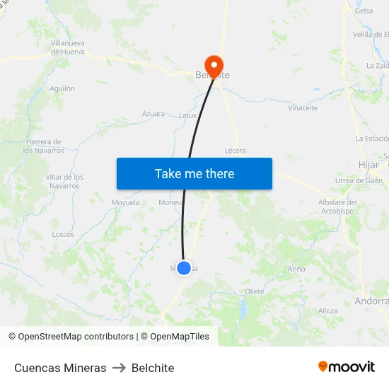 Cuencas Mineras to Belchite map