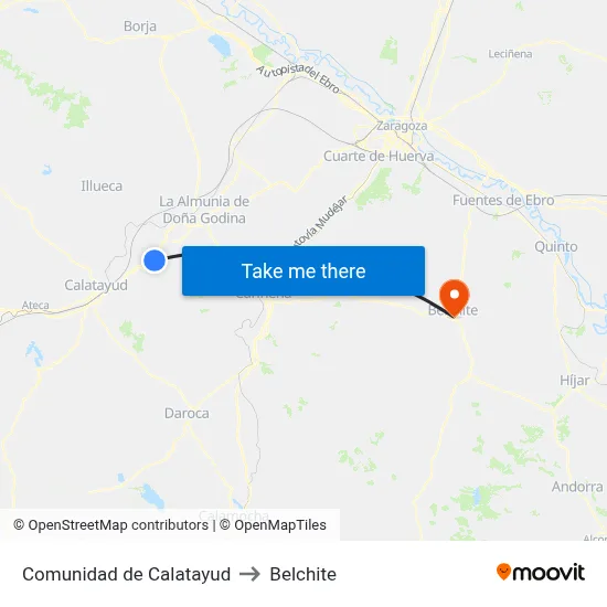 Comunidad de Calatayud to Belchite map