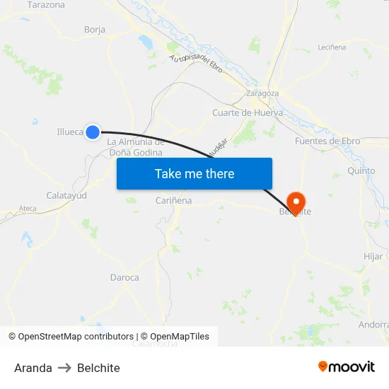 Aranda to Belchite map