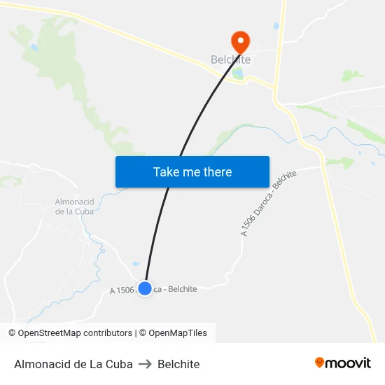 Almonacid de La Cuba to Belchite map