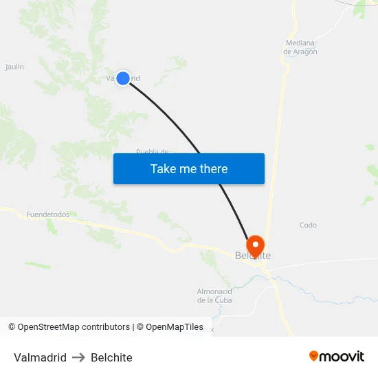 Valmadrid to Belchite map