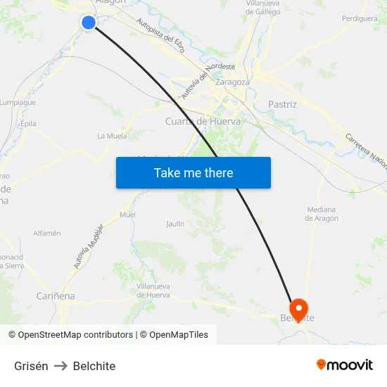 Grisén to Belchite map