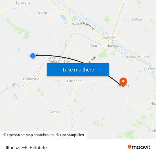 Illueca to Belchite map