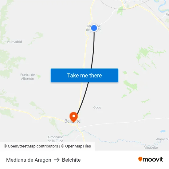 Mediana de Aragón to Belchite map