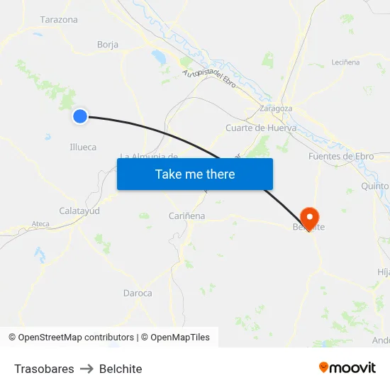 Trasobares to Belchite map