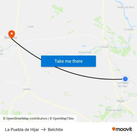La Puebla de Híjar to Belchite map