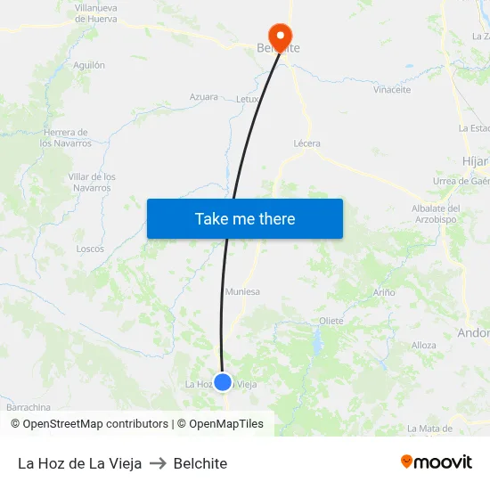 La Hoz de La Vieja to Belchite map