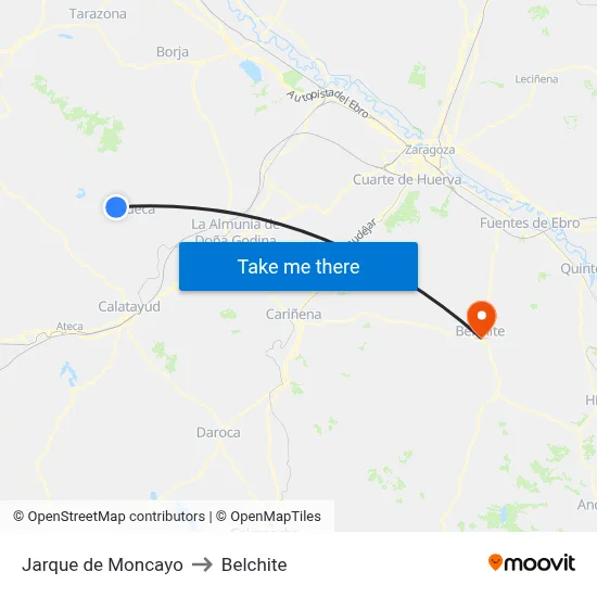Jarque de Moncayo to Belchite map