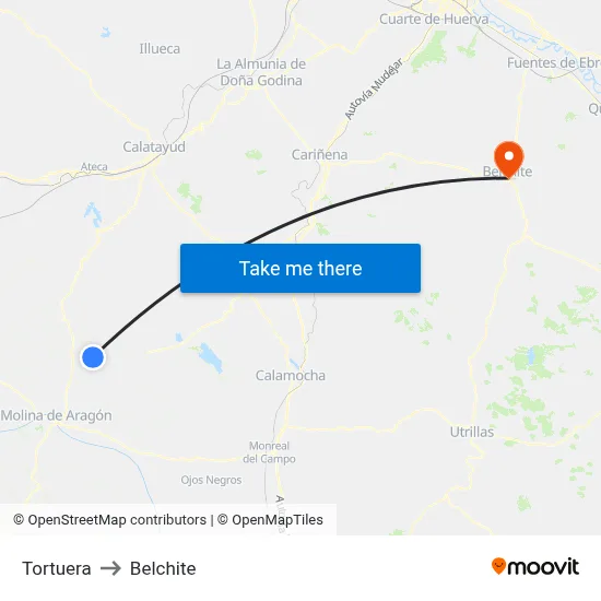 Tortuera to Belchite map
