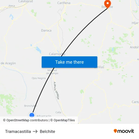 Tramacastilla to Belchite map