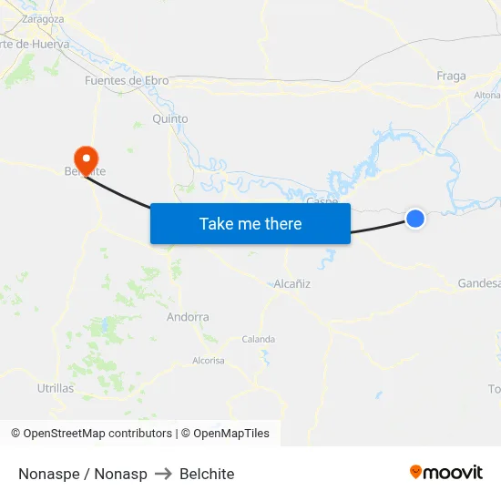 Nonaspe / Nonasp to Belchite map
