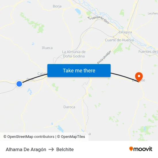 Alhama De Aragón to Belchite map