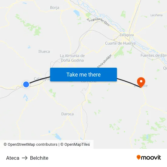 Ateca to Belchite map