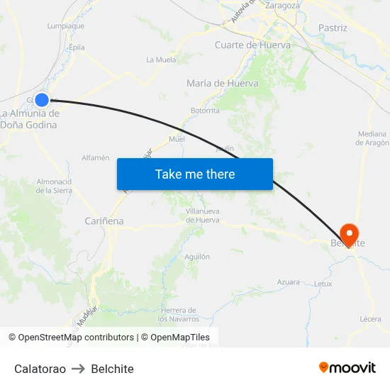 Calatorao to Belchite map