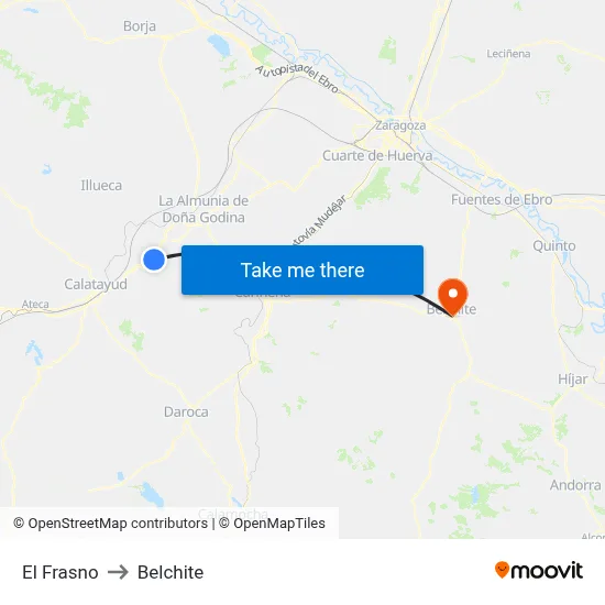 El Frasno to Belchite map