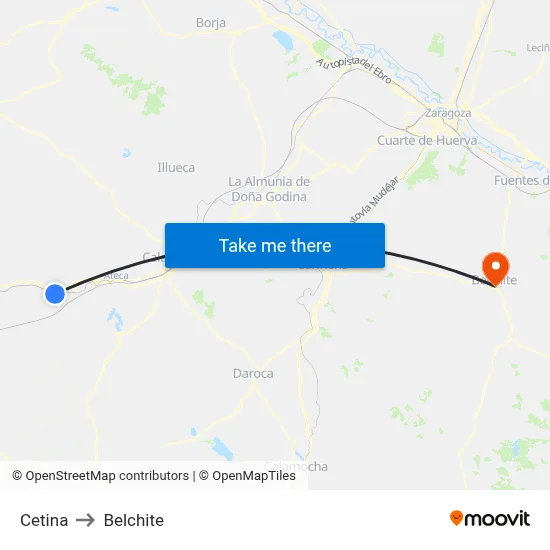 Cetina to Belchite map